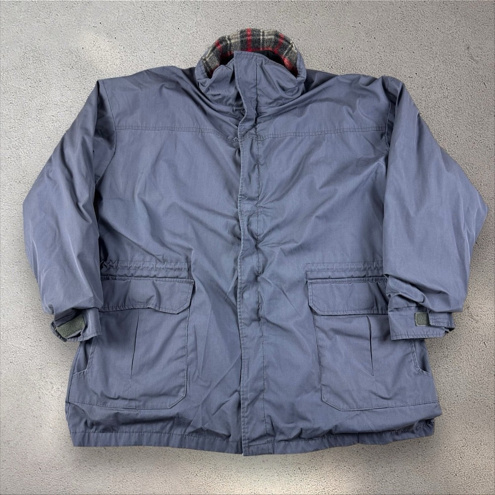 Vintage‎ 90's WOOLRICH USA Jacket XL Plaid Flannel Wool Lined Field Parka Gray